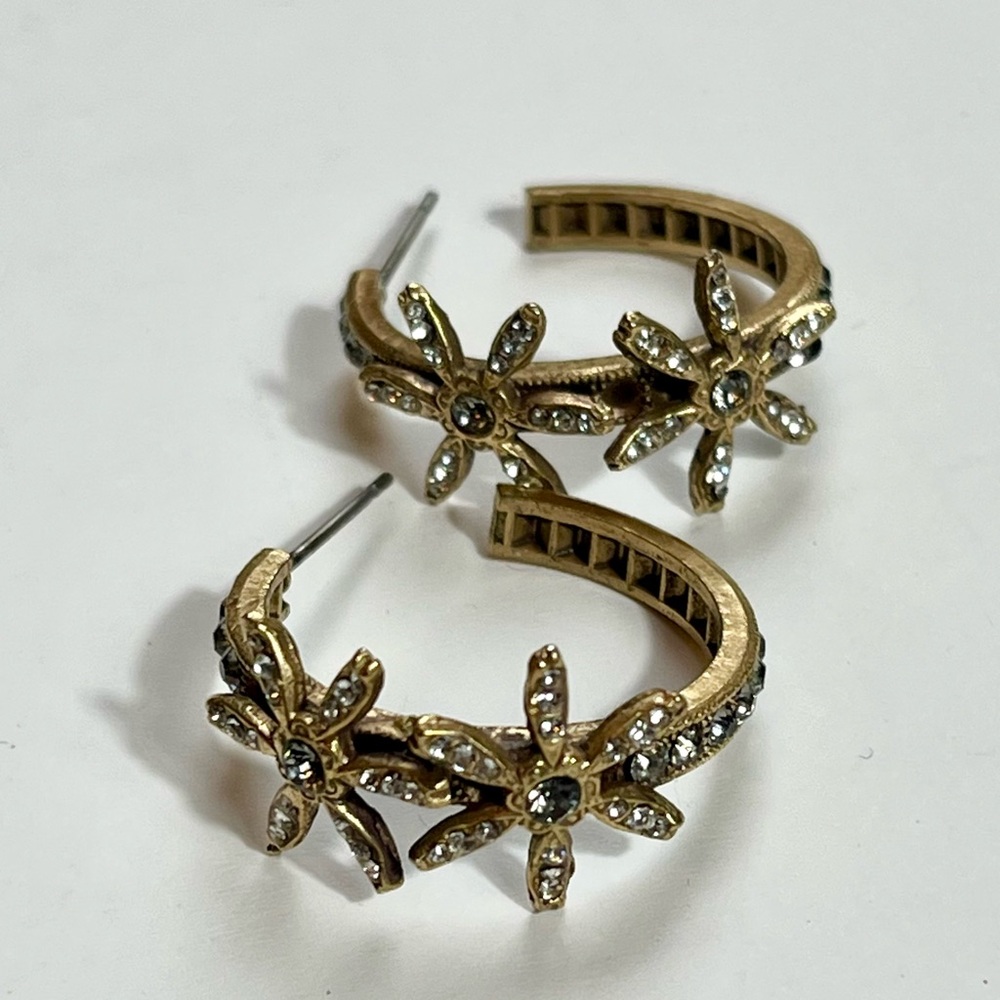 La Vie Parisienne Catherine Popesco Gold Hoop Earrings Flower Swarovski Crystal